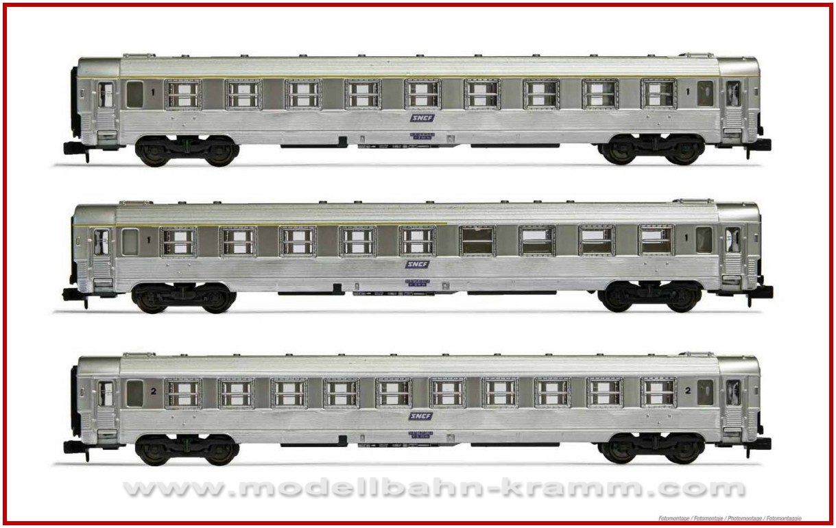 Arnold 4338, EAN 5055286683596: SNCF, 3-unit pack DEV Inox coaches, A9, A5 bar coach + B10, period
