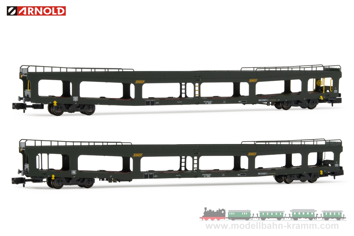 Arnold 4346, EAN 5055286683688: SNCF, 2-unit pack car transporter DD66 DEV, green, yellow logo