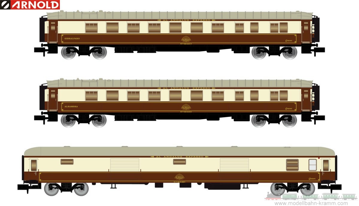 Arnold 4396, EAN 5055286698385: N Set Reisezugwagen Al-Andalus 3-teilig RENFE