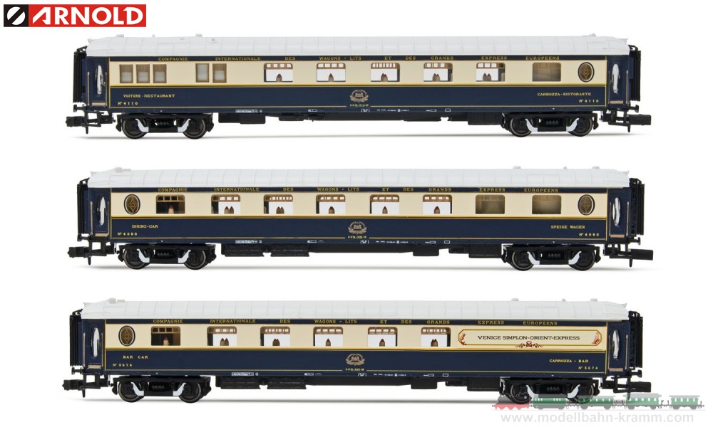 Arnold 4398, EAN 5055286698255: N Set Wagen für den Zug Venice Simplon Orient Express 3-teilig