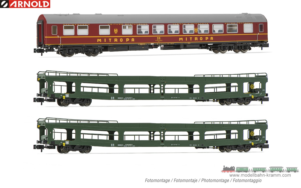Arnold 4424, EAN 5063129014780: N 3er Set OSShD Typ B Reisezugwagen Spree-Alpen-Express DR