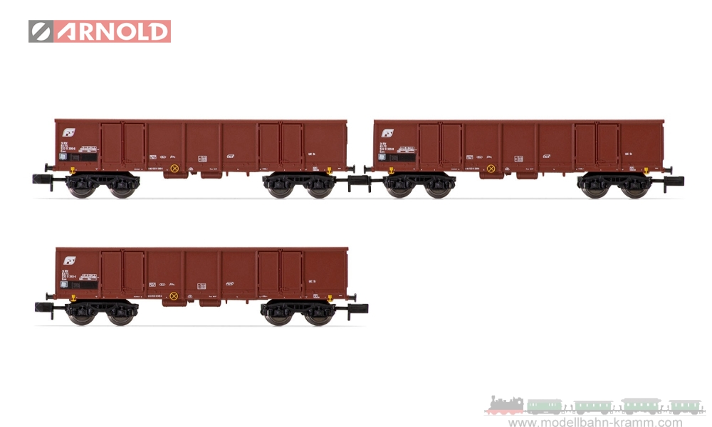 Arnold 6414, EAN 8425420811821: N Set offene Güterwagen 3-teilig der FS