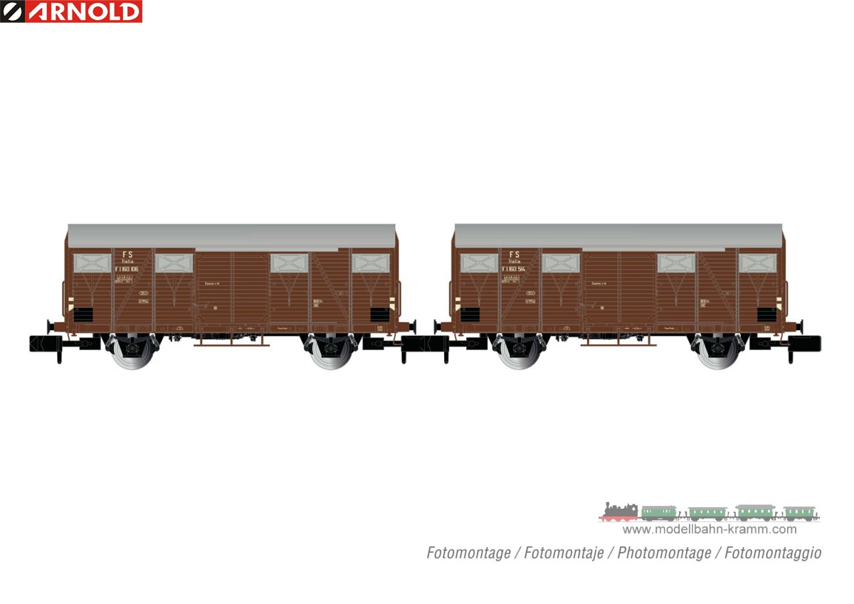 Arnold 6573, EAN 5055286702150: N 2er Set gedeckte Güterwagen Gs FS