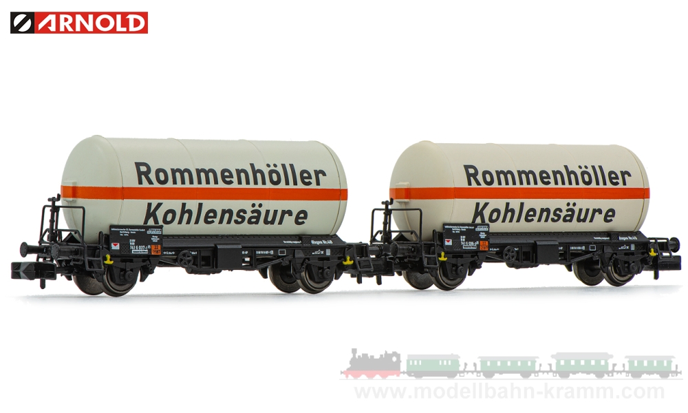 Arnold 6604, EAN 5055286698835: N Set Gaskesselwagen Rommenhöller Kohlensäure 2-teilig DB