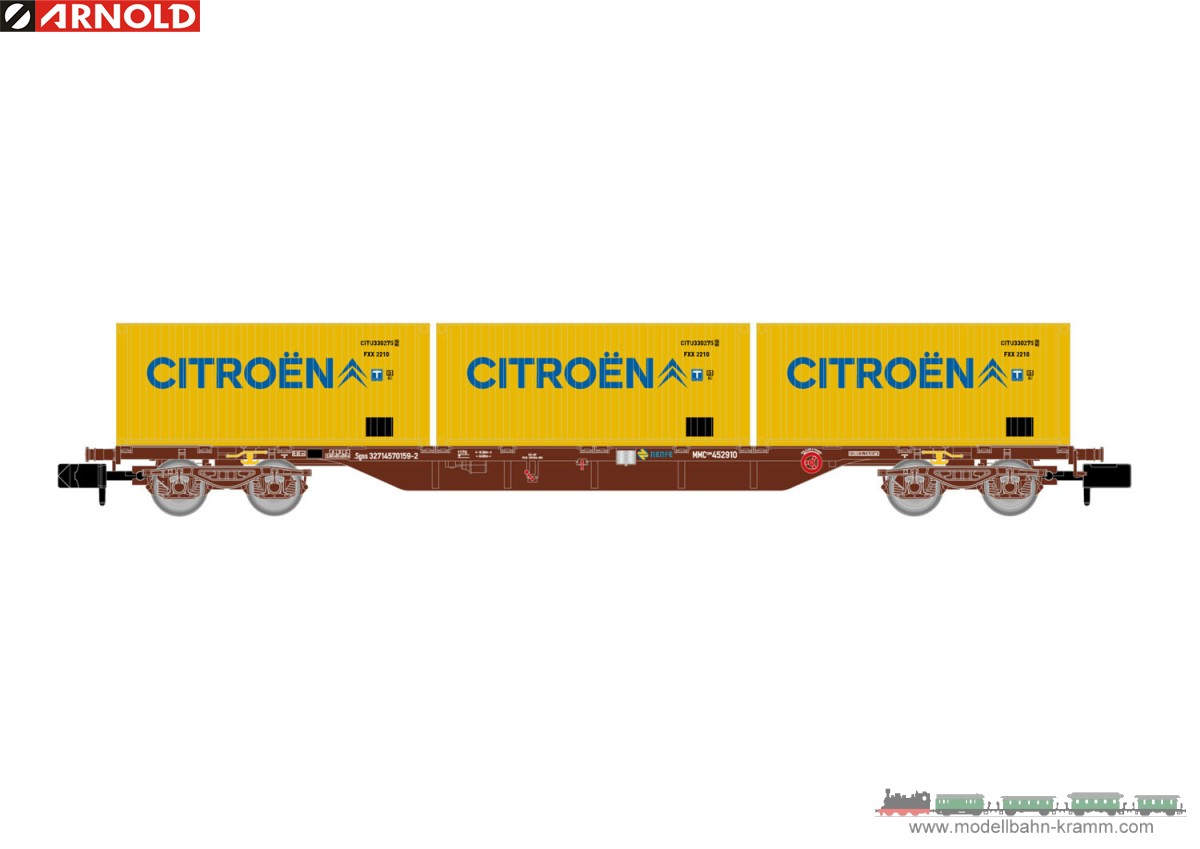 Arnold 6652, EAN 5063129015893: N Flachwagen mit Container Citroen RENFE
