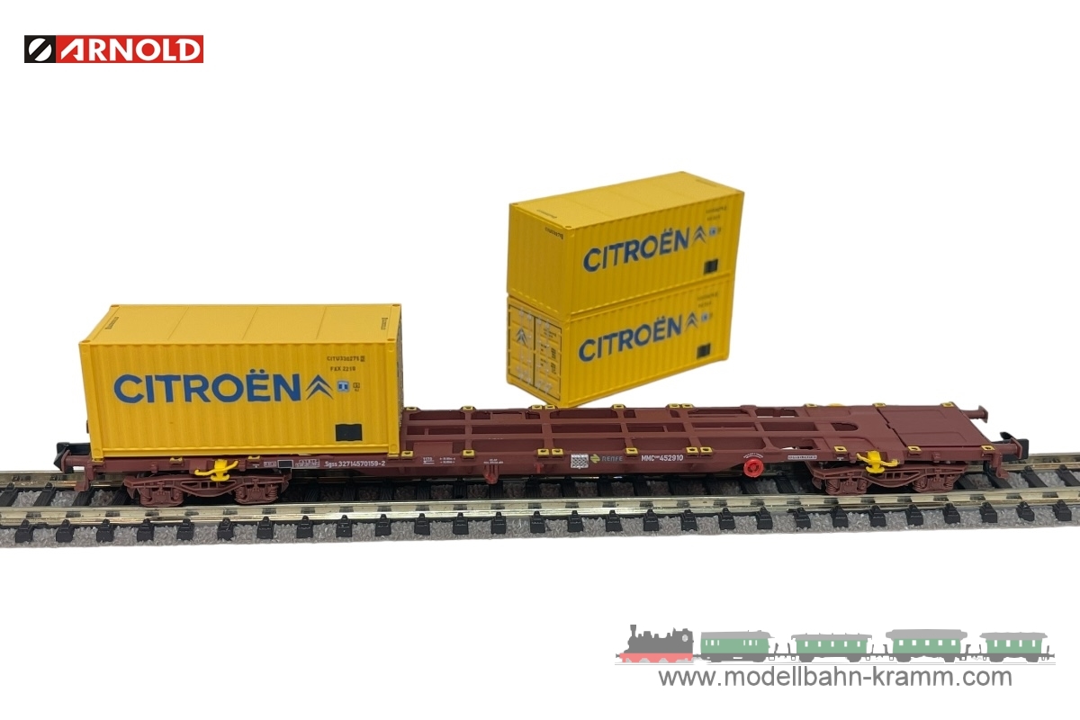 Arnold 6652, EAN 5063129015893: N Flachwagen mit Container Citroen RENFE