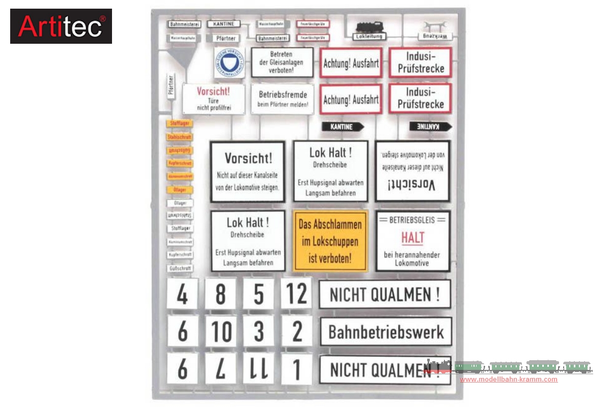 Artitec 10.352, EAN 8719214085032: H0 Betriebswerkschilder, Epoche III-IV Bausatz