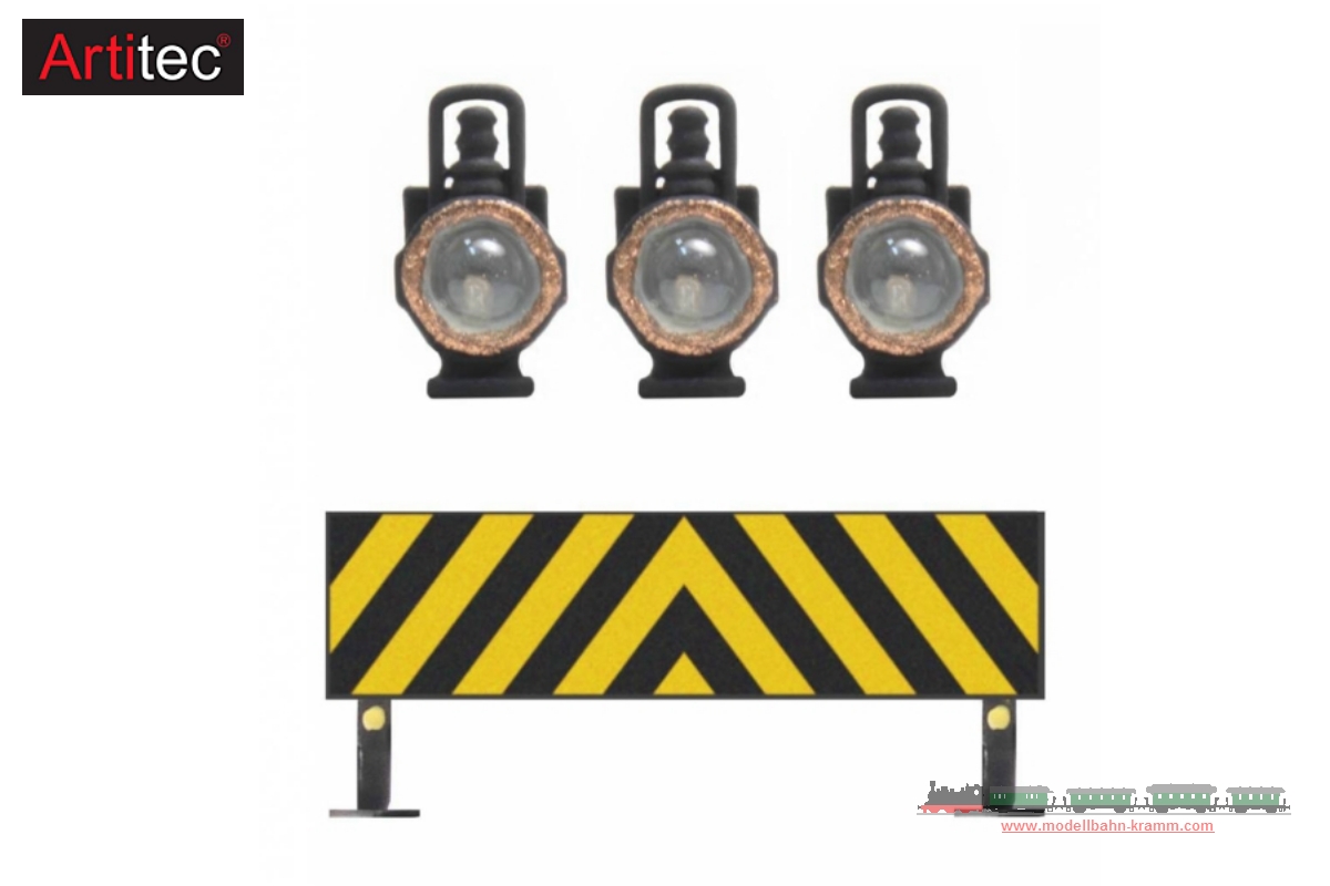 Artitec 28.115, EAN 8719214085537: H0 Warntafel + 3 Öllampe für Güterzugbegleitwagen Bausatz