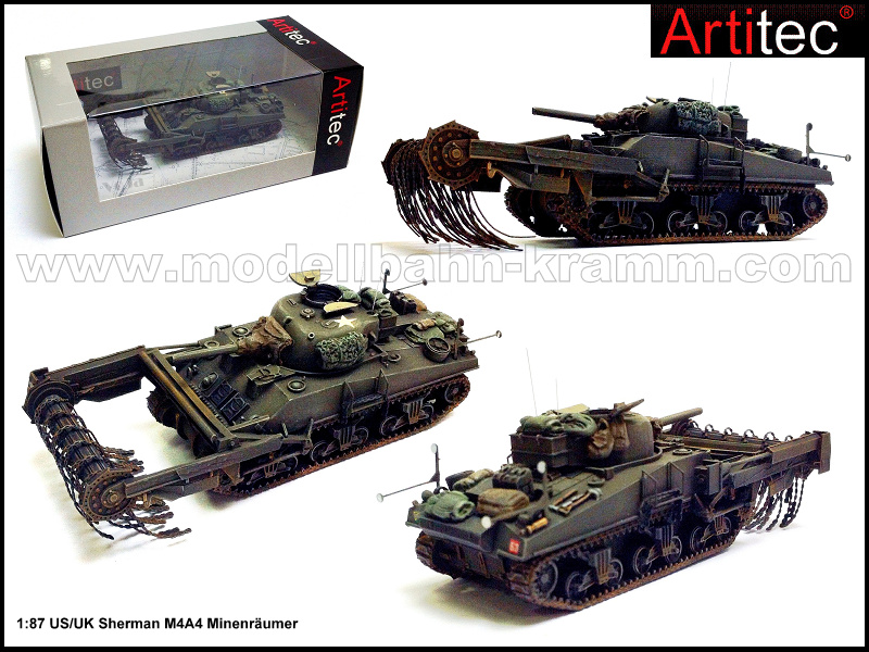 Artitec 387.117, EAN 8718692487475: H0 Sherman M4A4 Crab, Minenräumpanzer, UK/US Fertigmodell