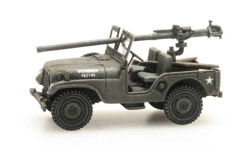 Artitec 387.307, EAN 8719214081225: H0 US Army M38 Jeep + 106mm AT Gun Fertigmodell