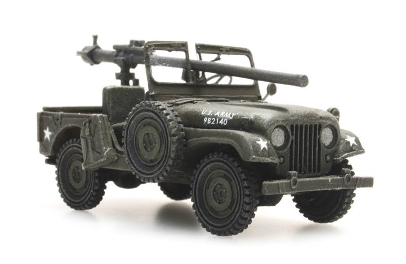 Artitec 387.307, EAN 8719214081225: H0 US Army M38 Jeep + 106mm AT Gun Fertigmodell