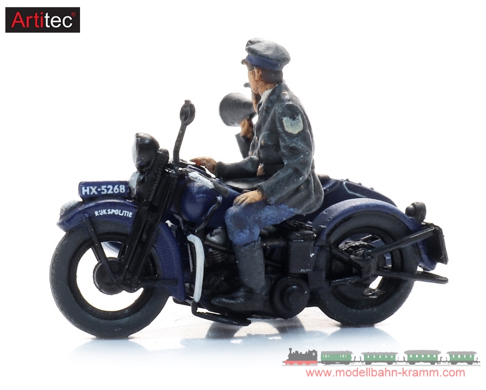 Artitec 387.580, EAN 8720168707222: H0 Reichspolizeimotorrad mit Beiwagen und 2 Figuren, Fertigmodell