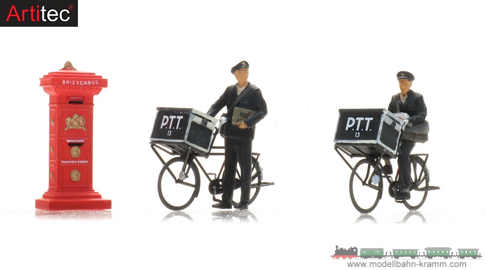 Artitec 5870052, EAN 8720168707062: H0 Fahrradfahrende Postboten mit Briefkasten, Fertigmodell