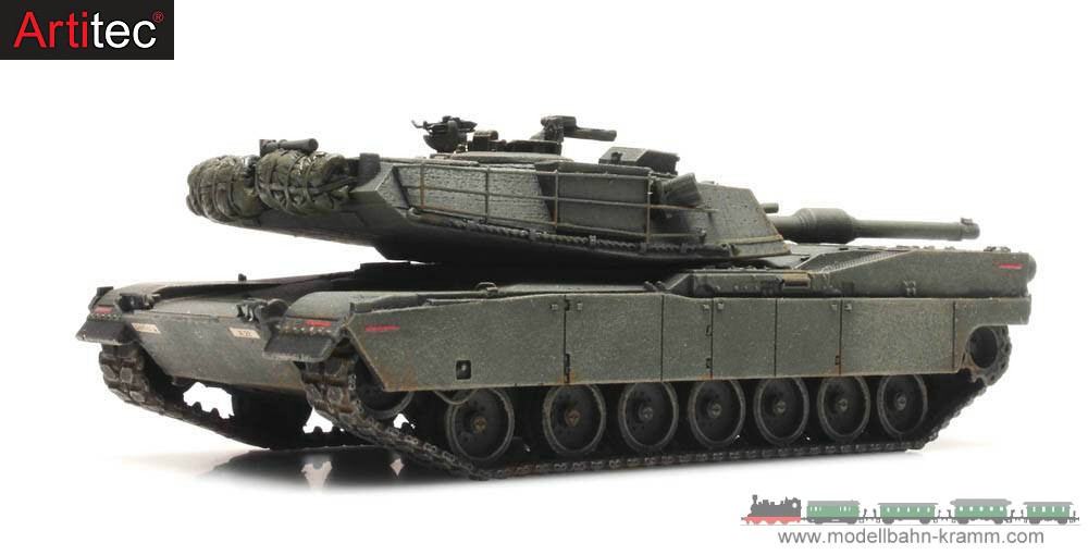 Artitec 6870138, EAN 8718719419991: H0 US Army M1 Abrams grün Eisenbahntransport Fertigmodell