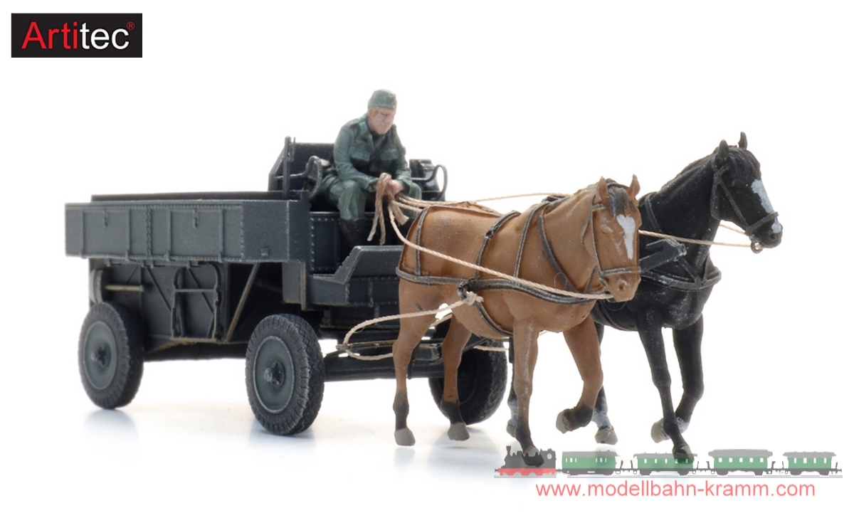 Artitec 6870737, EAN 8721098320154: H0 HF.7 Stahlfeldwagen mit Pferde + Figur, Fertigmodell