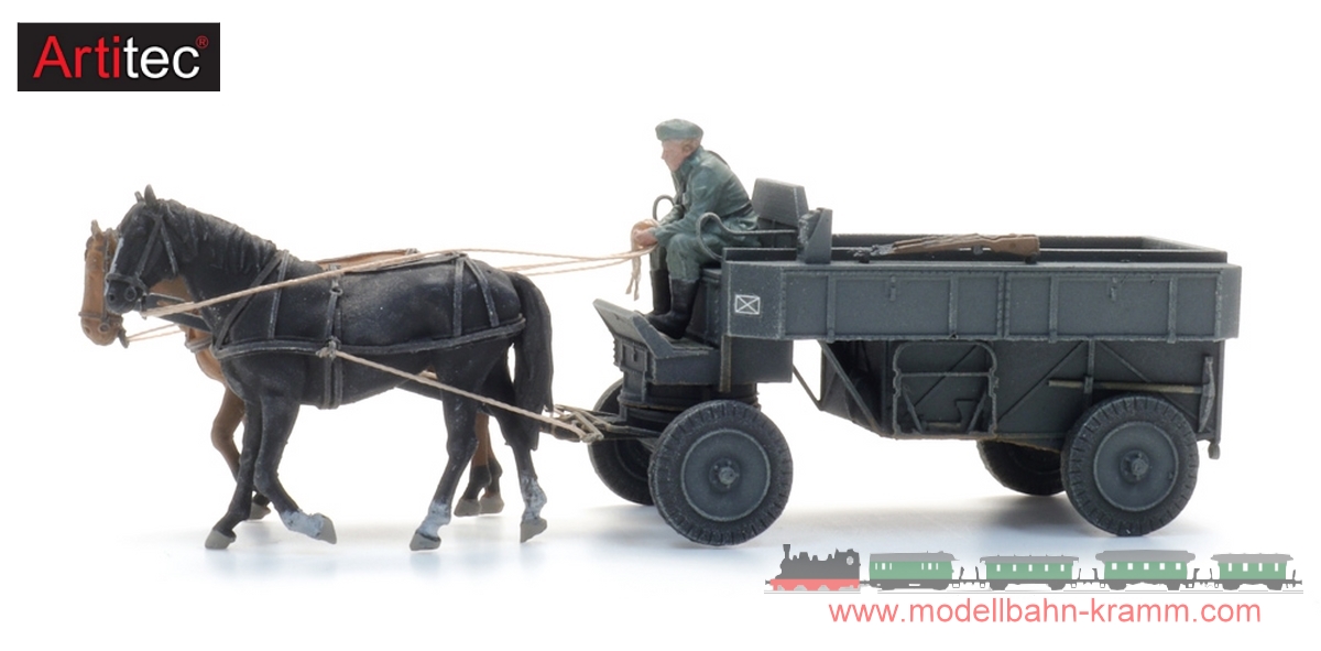 Artitec 6870737, EAN 8721098320154: H0 HF.7 Stahlfeldwagen mit Pferde + Figur, Fertigmodell