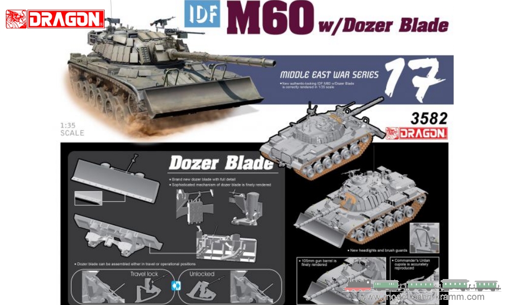 Dragon 773582, EAN 2000075085382: 1:35 Bausatz, IDF (Israel Defense Forces) M60 mit Räumschild