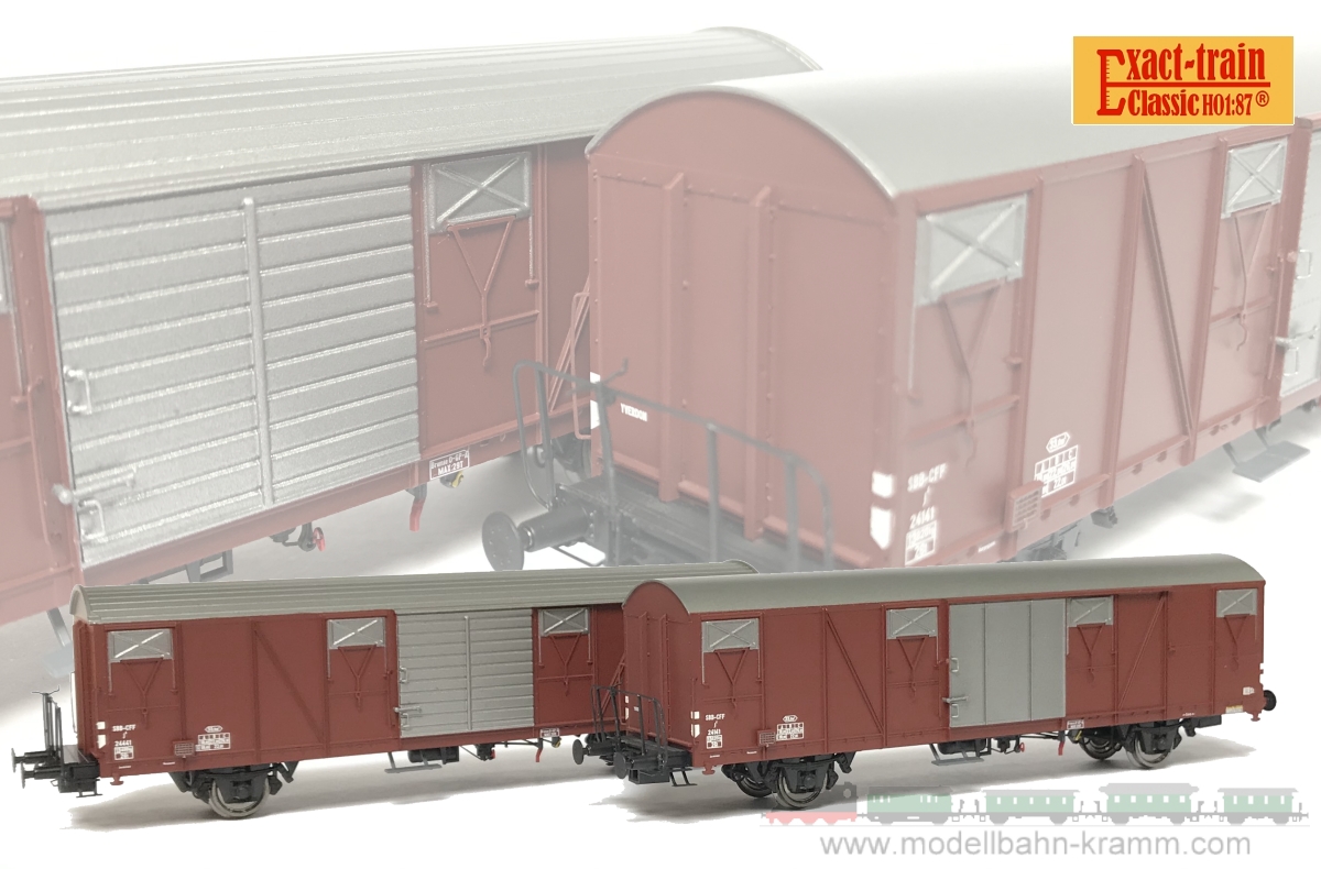 Exact-train 20445, EAN 7081456233085: H0 2er Set gedeckte Güterwagen J4 2-teilig Ep.3 der SBB