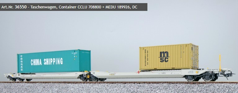 ESU 36550, EAN 4044645365502: Pocket wagon + 2x Container China Shipping/MSC, Epoche VI, RN