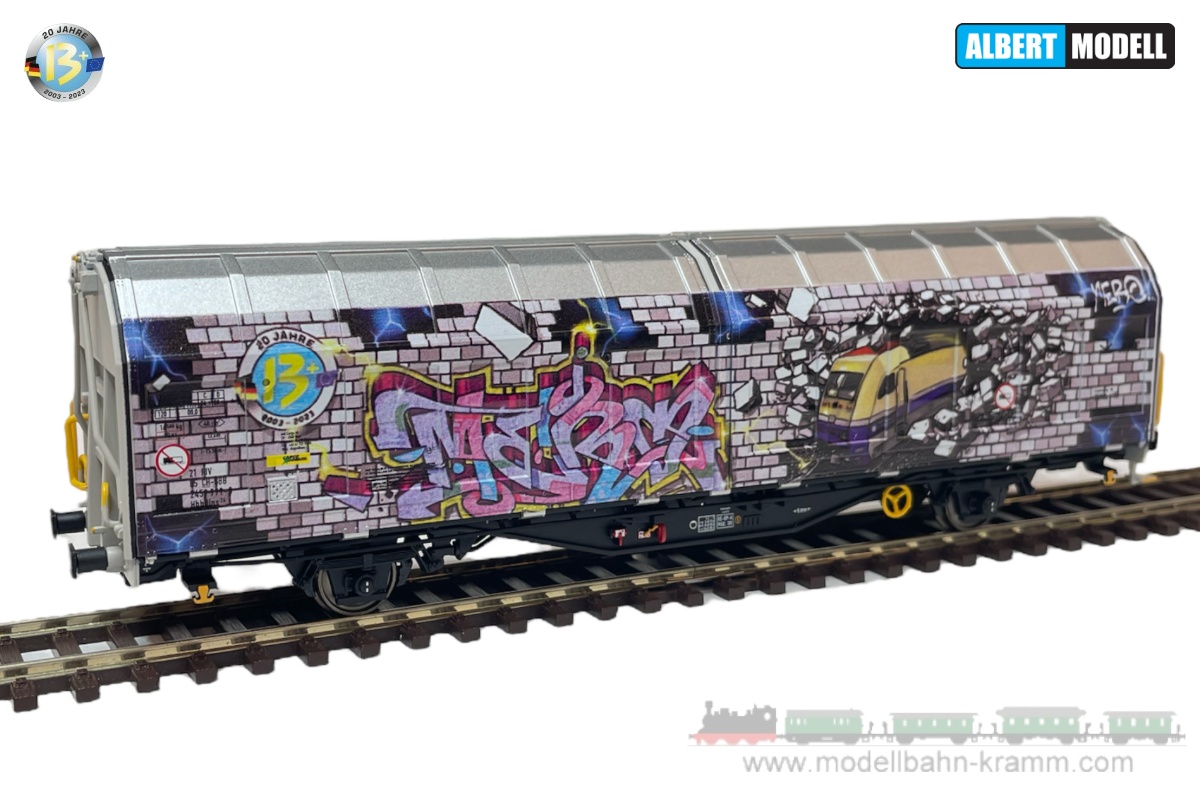 Albert Modell 245042, EAN 4250528622925: H0 DC Schiebewandwagen Hbbillns, SBB, Ep.VI, Graffiti Edition ´20 Jahre w13plus´