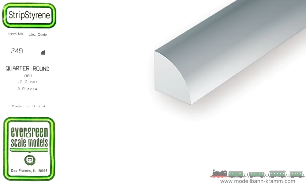 Evergreen 500249, EAN 787026002491: 3 Viertelrundstangen 350mm x DM 2,00mm