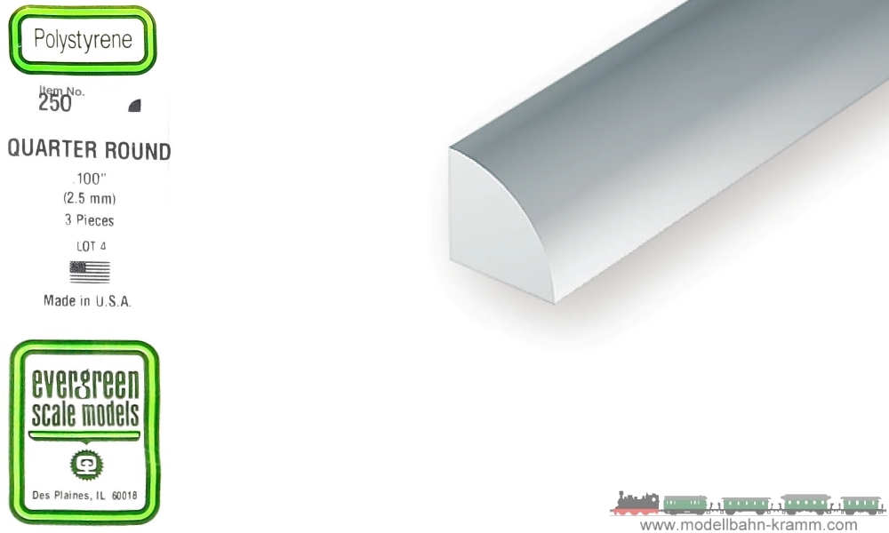Evergreen 500250, EAN 787026002507: 3 Viertelrundstangen 350mm x DM 2,50mm
