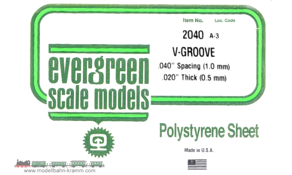 Evergreen 502040, EAN 787026020402: Strukturplatte V-Rille 1,0mm x 150mm x 300mm