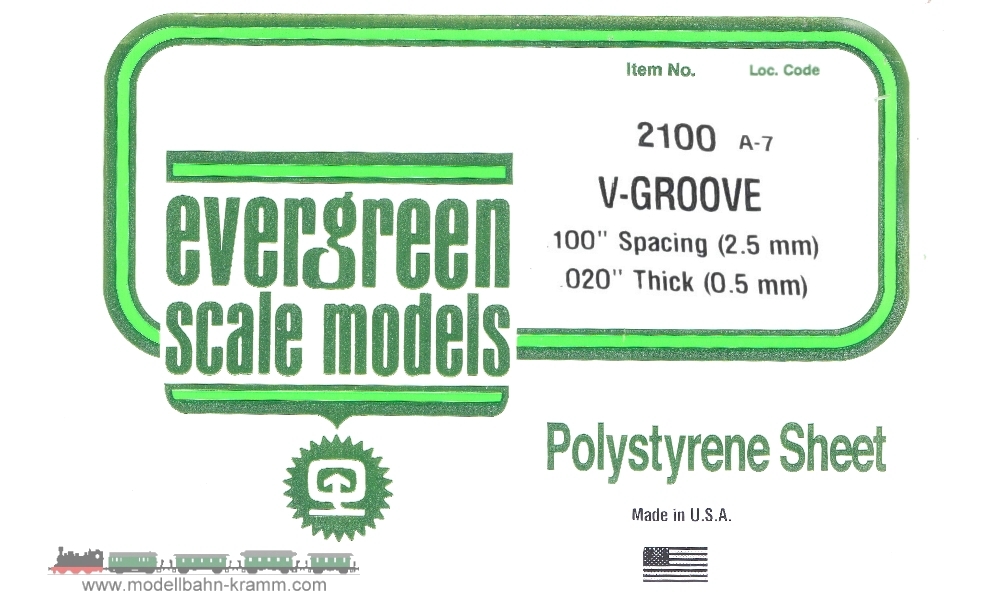 Evergreen 502100, EAN 787026021003: Strukturplatte V- Rille 2,50mm x 150mm x 300mm