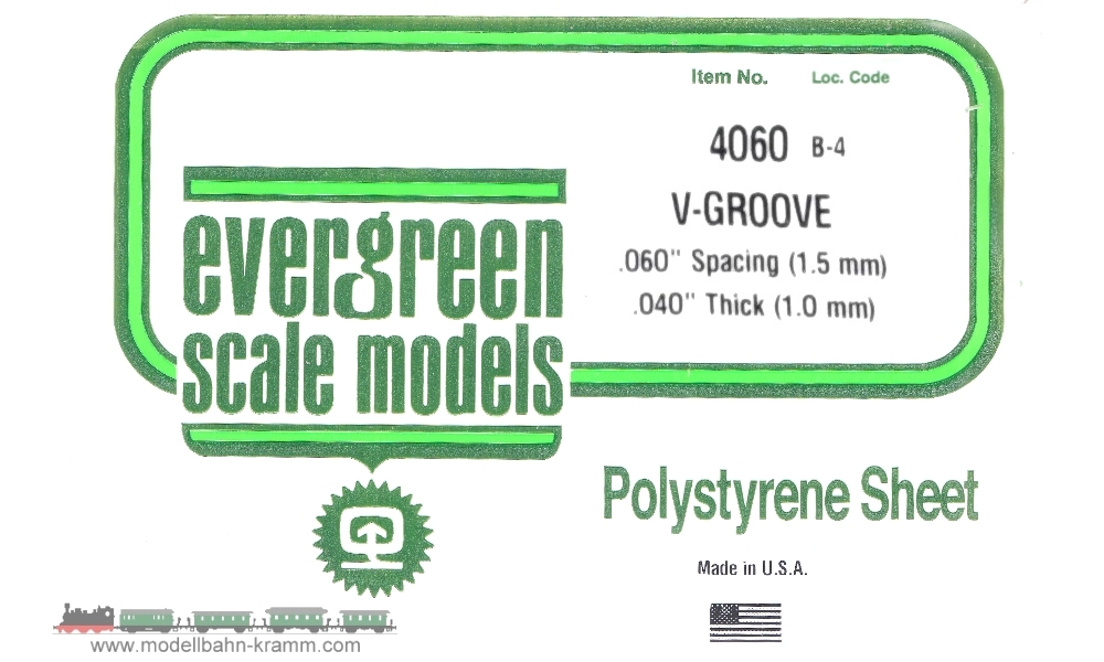 Evergreen 504060, EAN 787026040608: Strukturplatte V-Rille 1,50mm x 150mm x 300mm