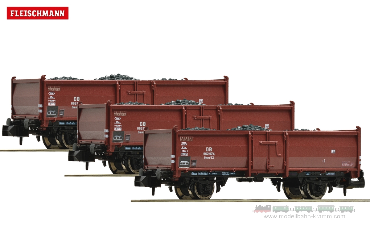 Fleischmann 820530, EAN 4005575190732: 3 piece set coal transport wagons type Omm52