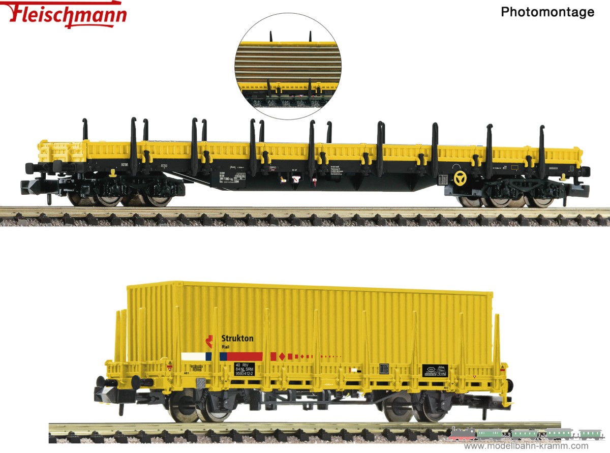 Fleischmann 880908, EAN 4005575257770: N 2-tlg. Set: Rungenwagen, Strukton Rail VI