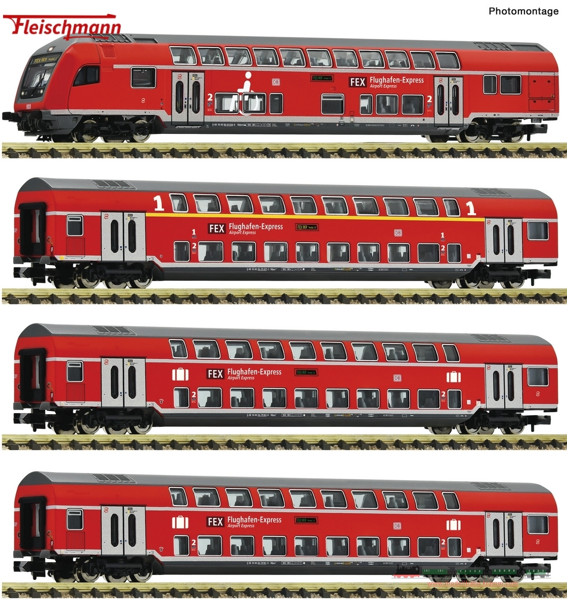 Fleischmann 881916, EAN 4005575258104: N 4-tlg. Set: Doppelstockwagen FEX DB AG