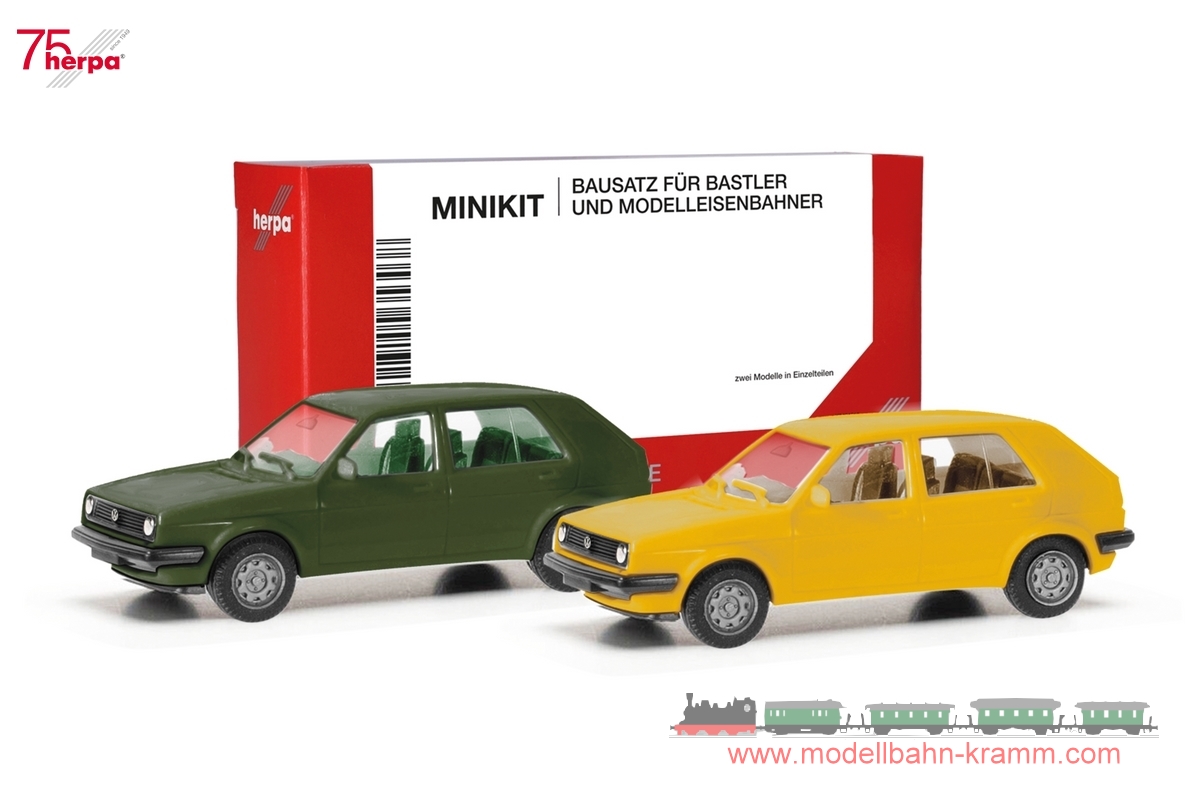 Herpa 012195-010, EAN 4013150353809: 1:87 MiniKit VW Golf II 4-türig, olivgrün/ginstergelb
