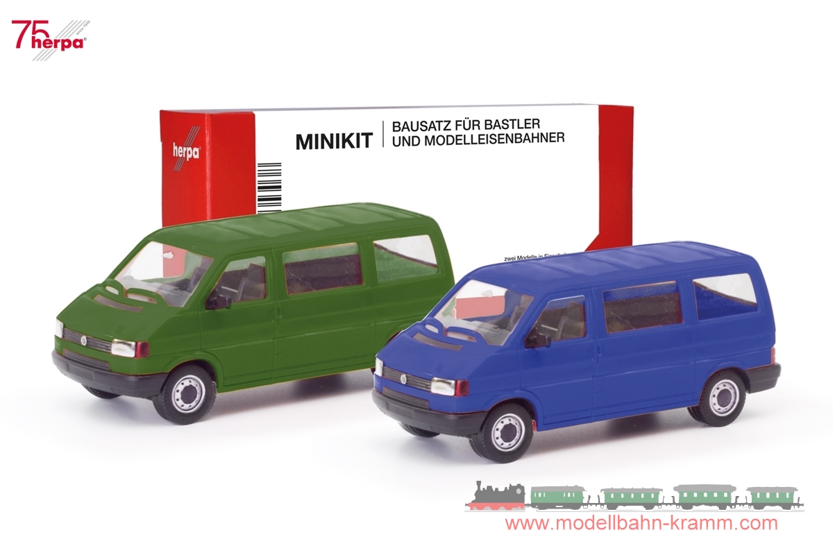 Herpa 012805-002, EAN 4013150353663: 1:87 MiniKit VW T4 Bus, olivgrün/ultramarinblau