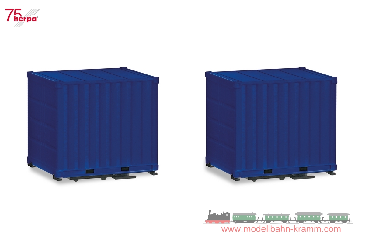 Herpa 053594-003, EAN 4013150353694: 1:87 Zubehör 10ft Container mit Platte, ultramarinblau (THW) (2 Stück)