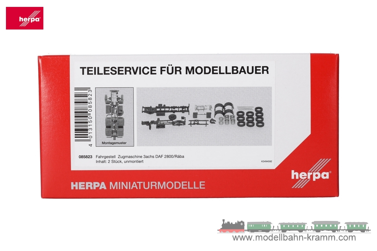 Herpa 085823, EAN 2000075618764: Teileservice: Fahrgestell Zugmaschine 3achs DAF 2800/Raba (2 Stück)