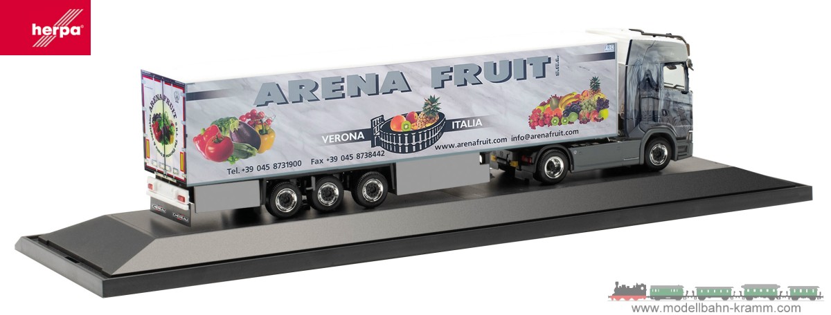 Herpa 122269, EAN 4013150122269: H0/1:87 Scania CS 20 HD Kühlkoffer-Sattelzug „Arena Fruit“ (Italien/Santa Maria di Zevio)