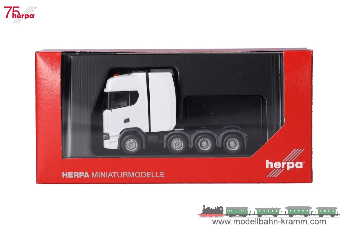 Herpa 308601-004, EAN 4013150353724: 1:87 Scania CS20 HD Schwerlastzugmaschine 4achs (8x4), weiß