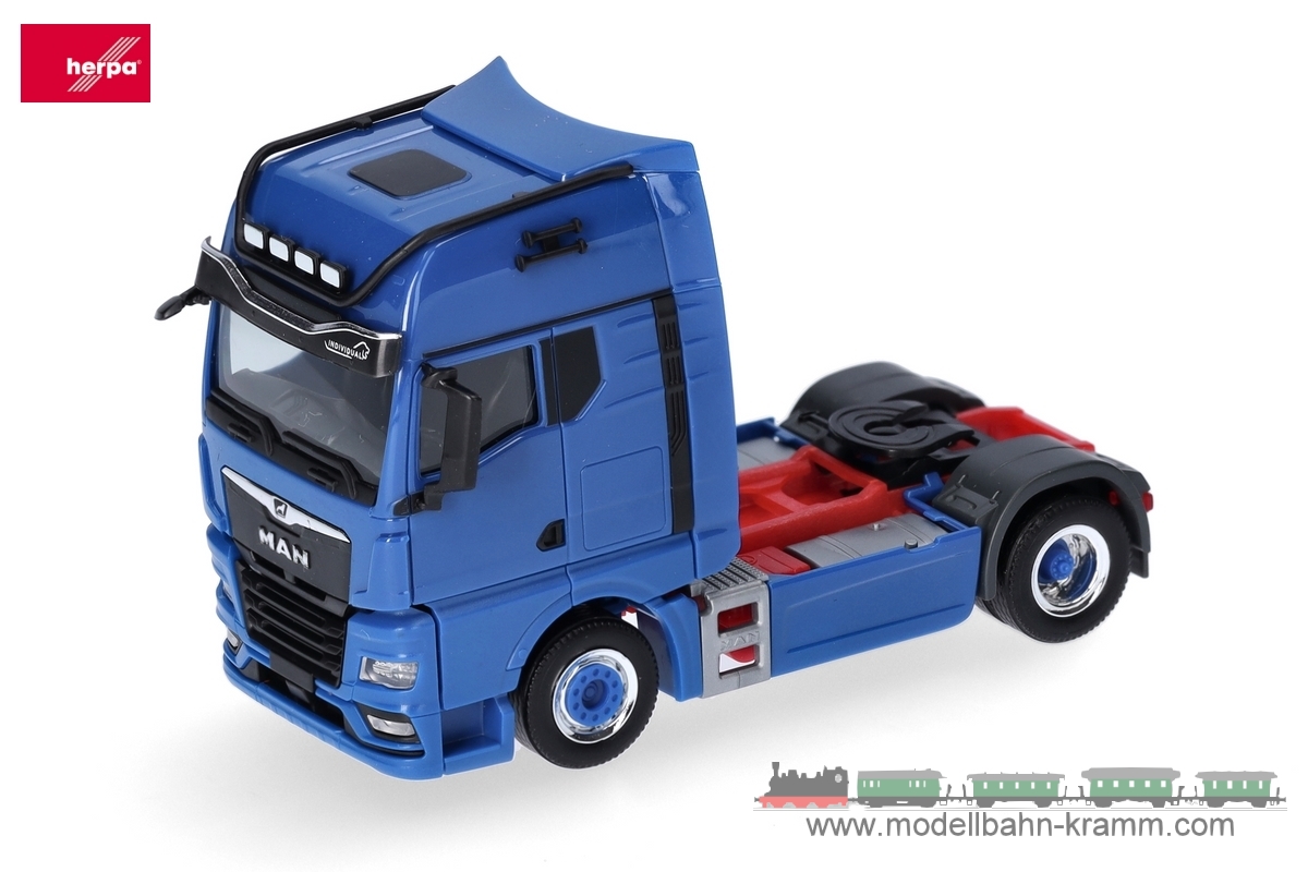 Herpa 313711-003, EAN 4013150353557: MAN TGX GX Individual Zugmaschine 2achs, enzianblau