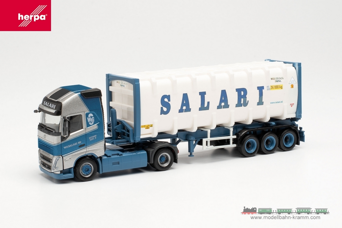 Herpa 314718, EAN 4013150314718: 1:87 Volvo FH Gl. 2020 30-ft.-Bulkcontainer-Sattelzug Salari (NL)