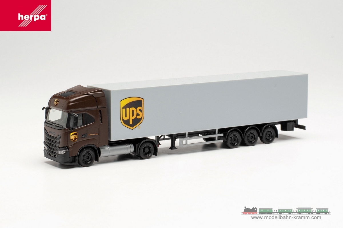 Herpa 315036, EAN 4013150315036: 1:87 Iveco S-Way LNG Koffer-Sattelzug UPS