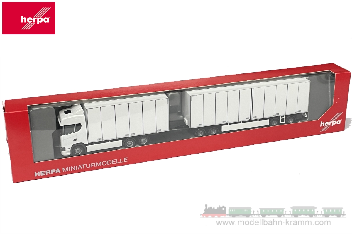 Herpa 315319, EAN 4013150315319: 1:87 Scania CS20 Schwedencombi, weiß