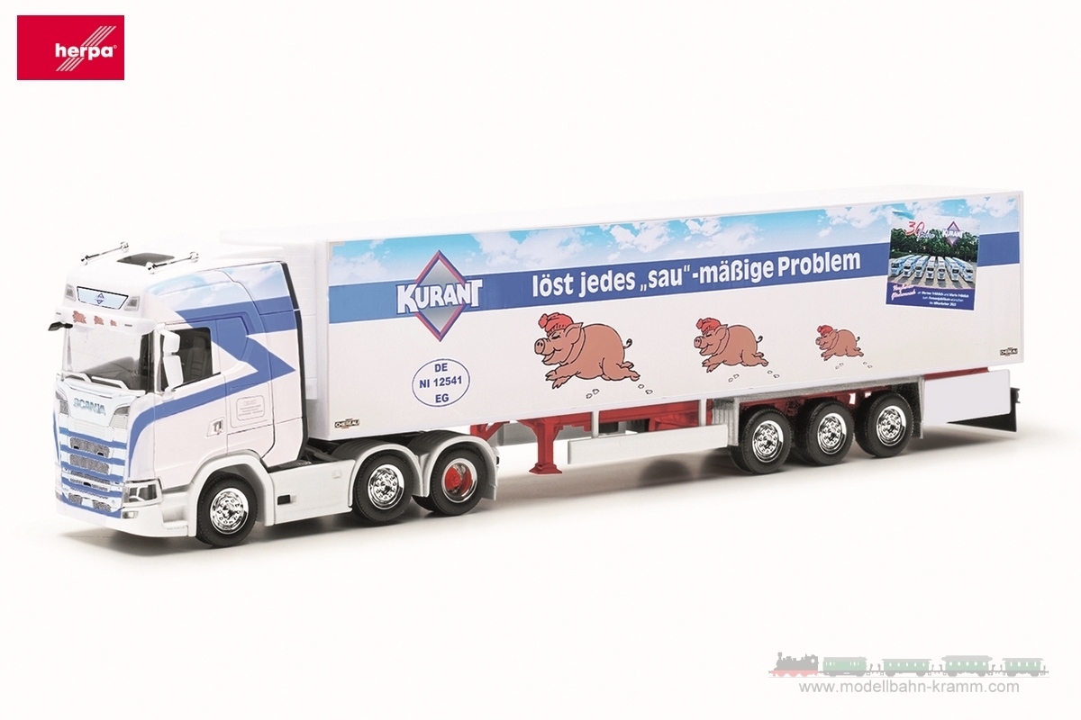 Herpa 317474, EAN 2000075618948: Scania CS 20 HD Kühlkoffer-Sattelzug Kurant Fleisch