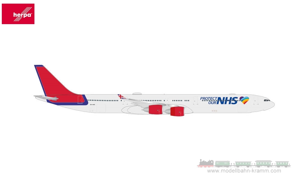 Herpa 535496, EAN 2000075292155: 1:500 Melath Aero Airbus A340-600 Protect Our NHS