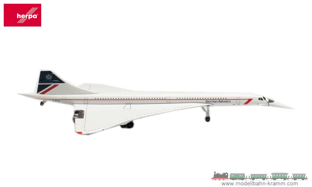 Herpa 535625, EAN 4013150535625: 1:500 British Airways Aérospatiale-BAC Concorde, nose down - Landor colors – G-BOAG