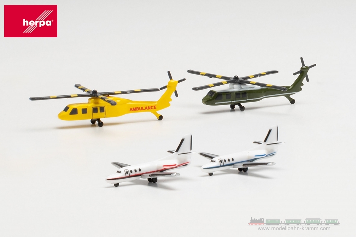 Herpa 535939, EAN 2000075342324: 1:500 Helicopter and Businessjet set (2+2)