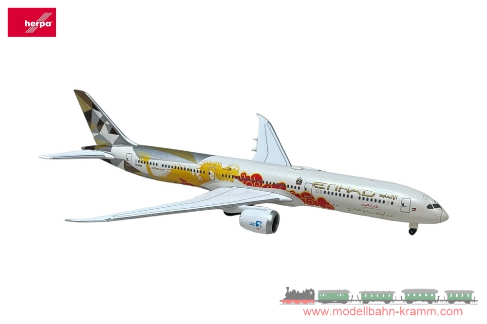 Herpa 535960, EAN 2000075342355: 1:500 Etihad Airways Boeing 787-10 Dreamliner “Choose China” – A6-BMD