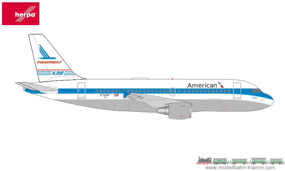 Herpa 536615, EAN 4013150536615: 1:500 American Airlines Airbus A319 - Piedmont Heritage livery