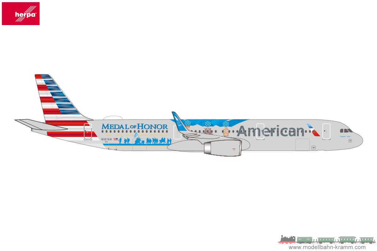 Herpa 537162, EAN 2000075556066: 1:500 American Airlines Airbus A321 - Medal of Honor livery