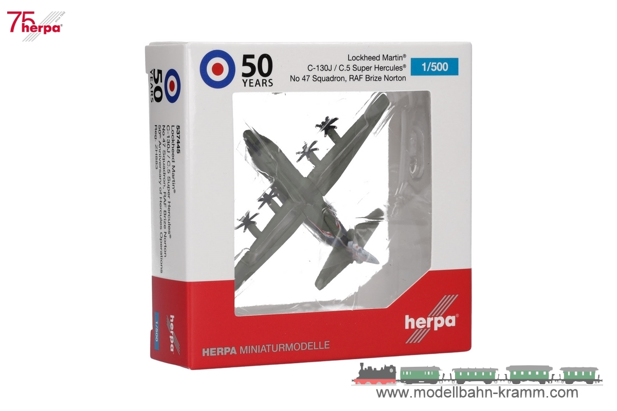 Herpa 537445, EAN 2000075571144: 1:500 Lockheed C-130J Super Hercules - 47 Squadron - 50th Anniversary Hercules